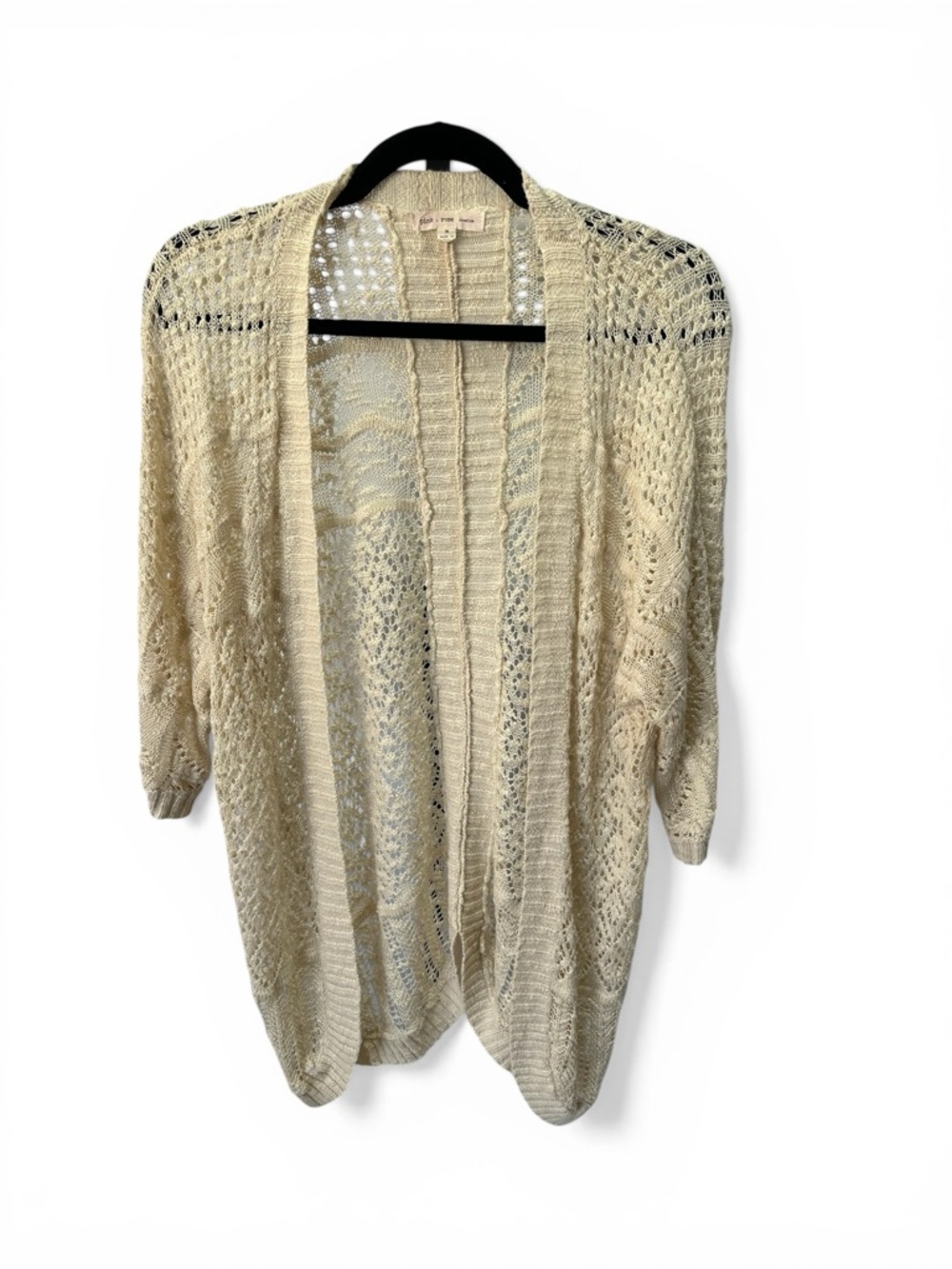 Pink Rose Premium Crocheted Boho  Duster Sz M Cardigan Kimono Western Cream